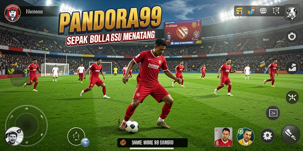 Tampilan permainan PANDORA99 yang penuh aksi di lapangan sepak bola.